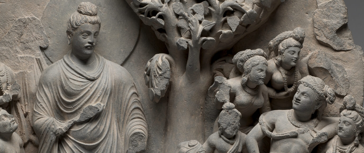 Siddhartha at the Bodhi Tree, c. 2nd Century, Gandhara (present-day Pakistan), Schist, 73.7 x 57.2 cm, Cleveland Museum of Art.